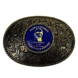 Vtg Harry S Truman Independence Missouri Commemorative Belt Buckle Centennial